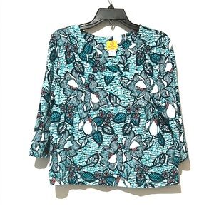 Ruby Rd petite Size PL Blue and Green Floral Print Women's Top